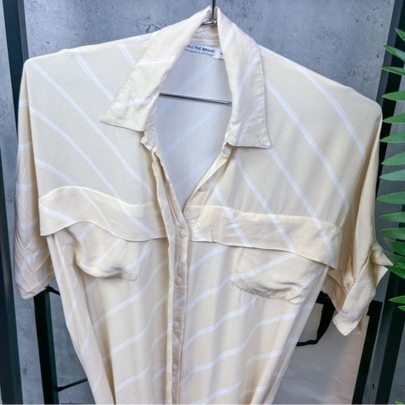 FAITHFUL THE BRAND | Gigi Striped Side Slit Waist Tie Maxi Collared Shirt Dress - Picture 4 of 9